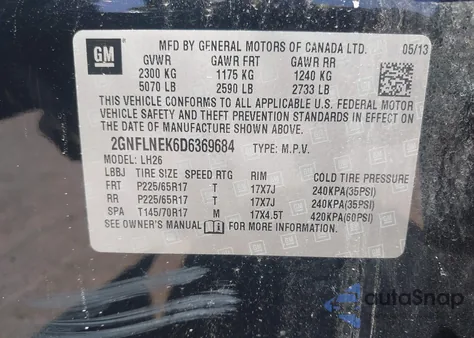 2013 Chevrolet Equinox 2Lt z USA, uszkodzony, nr VIN 2GNFLNEK6D6369684